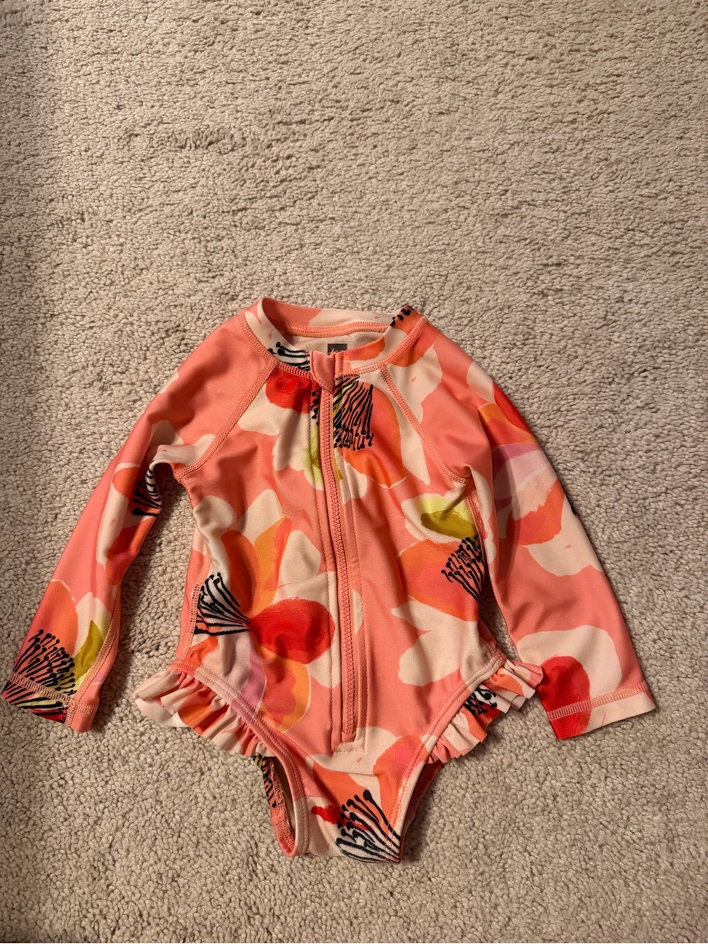 Kids Long Sleeve Floral Rashguard Swimsuit - Coral Pink